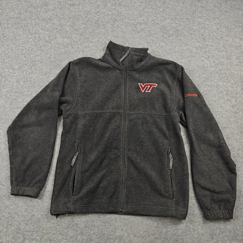 Virginia Tech Hokies Columbia Jacket Mens Small Gray Fleece Full Zip Pockets VT